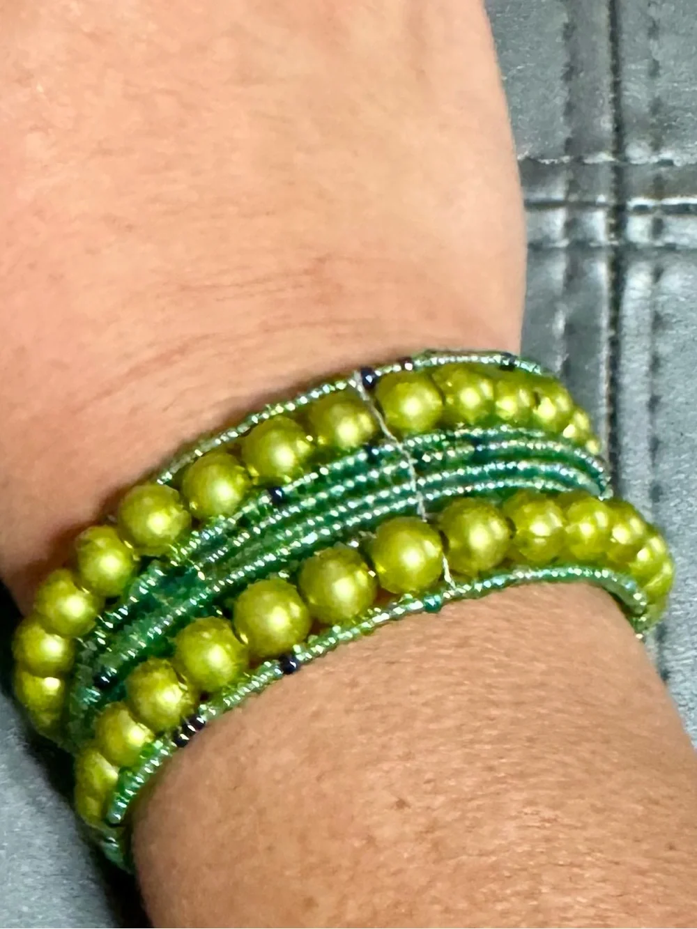 Handmade Green Beaded Wrap Bracelet